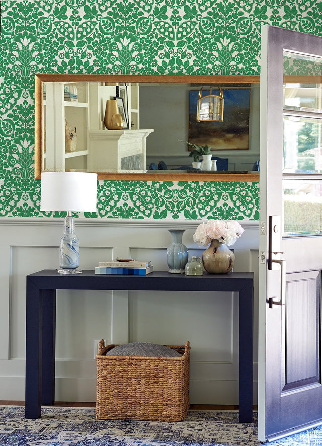 Marni Green Fruit Damask Wallpaper with Botanical Graphic Motif - A-Street Prints 4081-26333