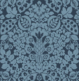 Marni Navy Fruit Damask Wallpaper with Botanical Graphics Bohemian Style - Brewster 4081-26334