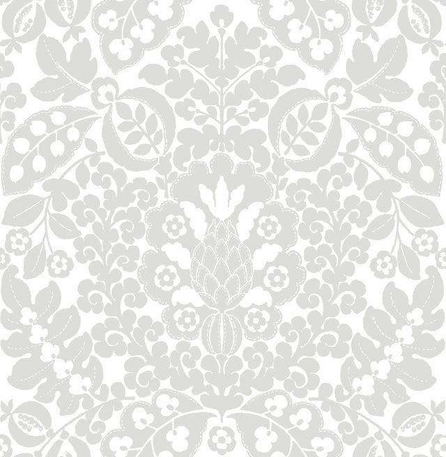 Marni Grey Fruit Damask Wallpaper with Botanical Graphic Motif - A-Street Prints 4081-26335