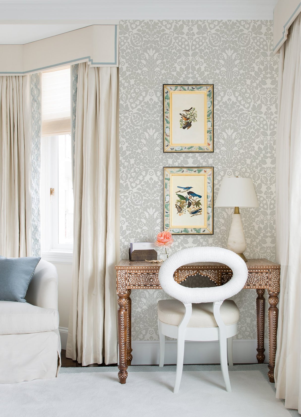 Marni Grey Fruit Damask Wallpaper with Botanical Graphic Motif - A-Street Prints 4081-26335