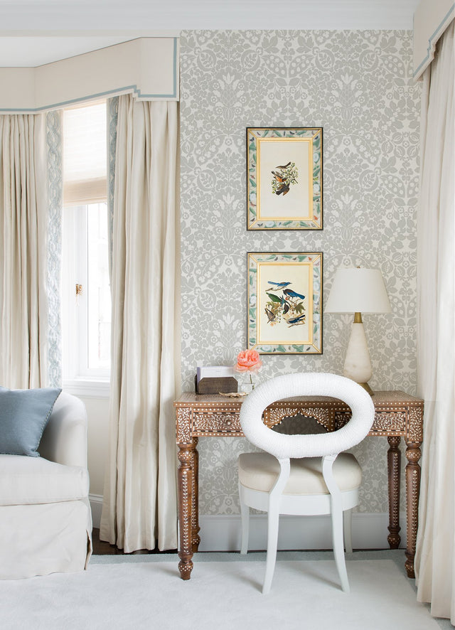 Marni Grey Fruit Damask Wallpaper with Botanical Graphic Motif - A-Street Prints 4081-26335