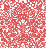 Marni Red Fruit Damask Wallpaper with Botanical Damask in Bohemian Style - Brewster 4081-26336
