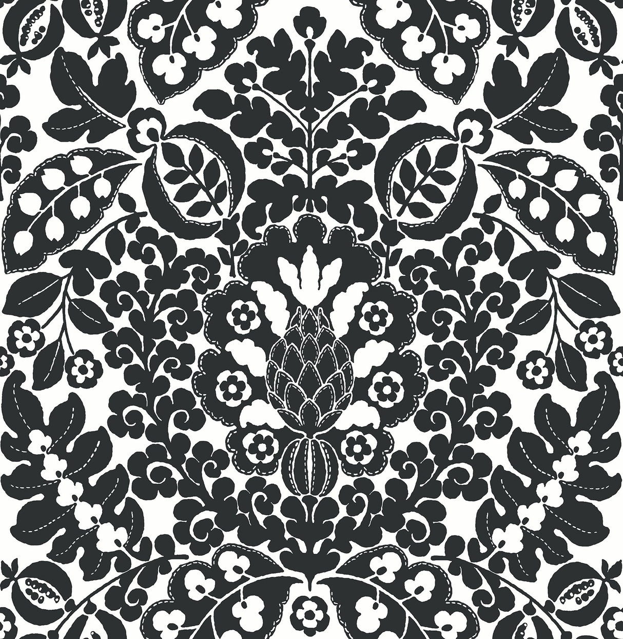 Marni Black Fruit Damask Wallpaper with Botanical Graphics Motif - A-Street Prints 4081-26337