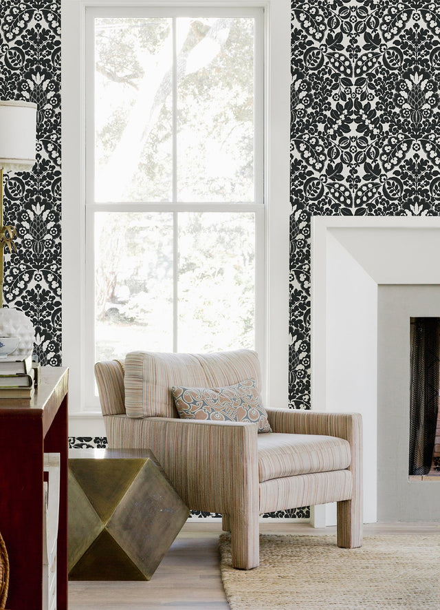 Marni Black Fruit Damask Wallpaper with Botanical Graphics Motif - A-Street Prints 4081-26337