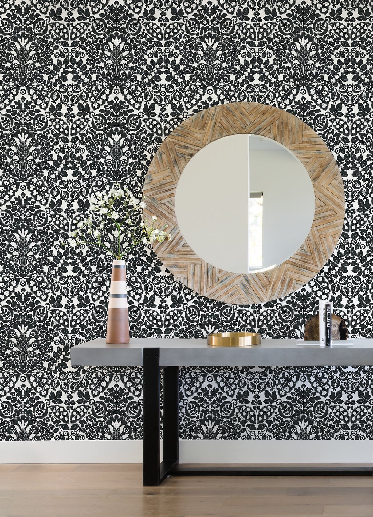 Marni Black Fruit Damask Wallpaper with Botanical Graphics Motif - A-Street Prints 4081-26337