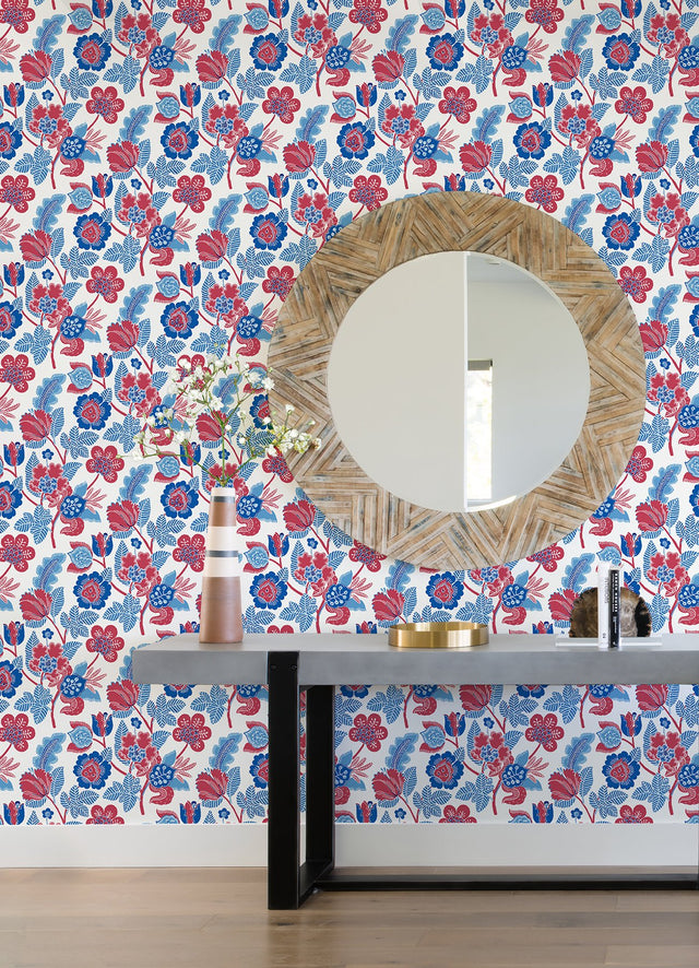 Jana Red Jacobean Wallpaper with Modern Botanical Floral Pattern - A-Street Prints 4081-26338