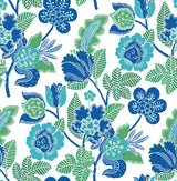 Jana Green Jacobean Wallpaper with Modern Botanical Floral Pattern - Brewster 4081-26339