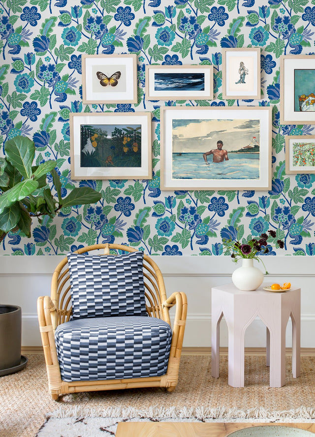 Jana Green Jacobean Wallpaper with Modern Botanical Floral Pattern - Brewster 4081-26339