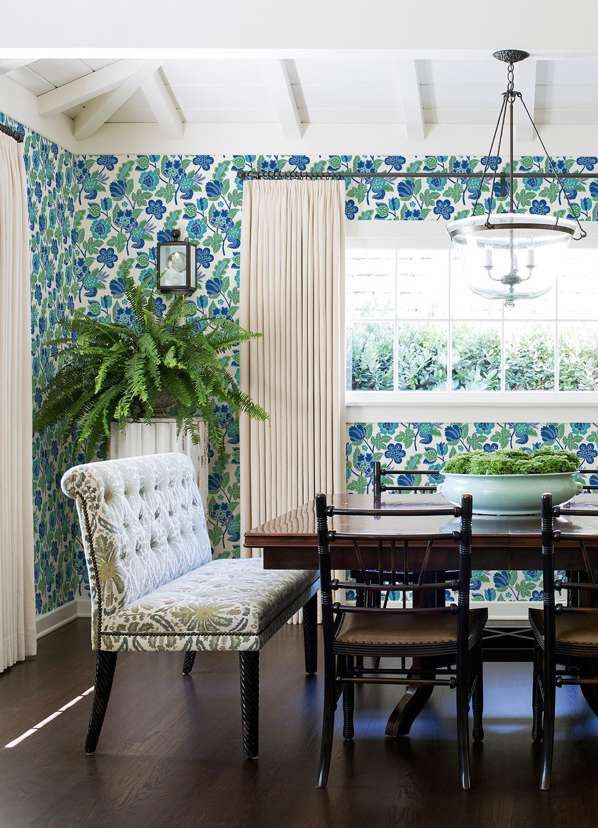 Jana Green Jacobean Wallpaper with Modern Botanical Floral Pattern - Brewster 4081-26339