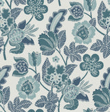 Jana Teal Jacobean Wallpaper with Modern Botanical Floral - A-Street Prints 4081-26340
