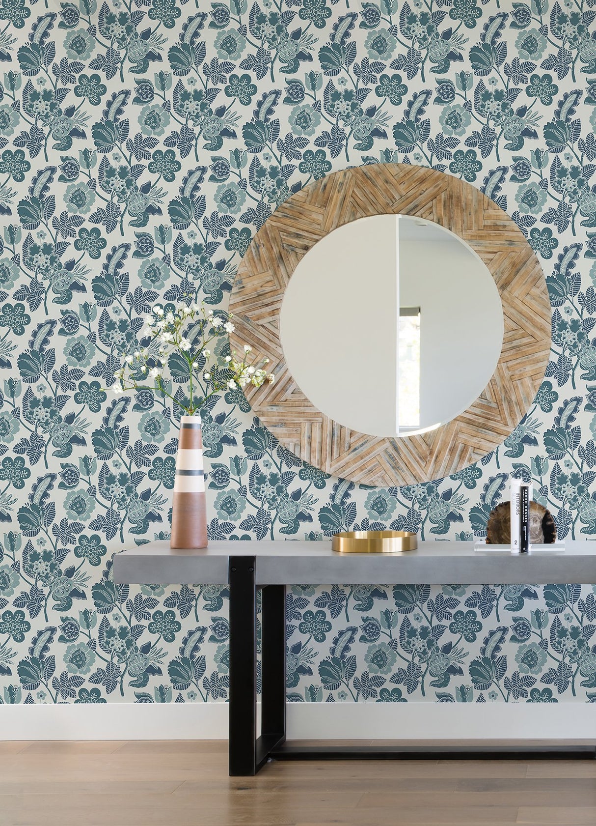 Jana Teal Jacobean Wallpaper with Modern Botanical Floral - A-Street Prints 4081-26340