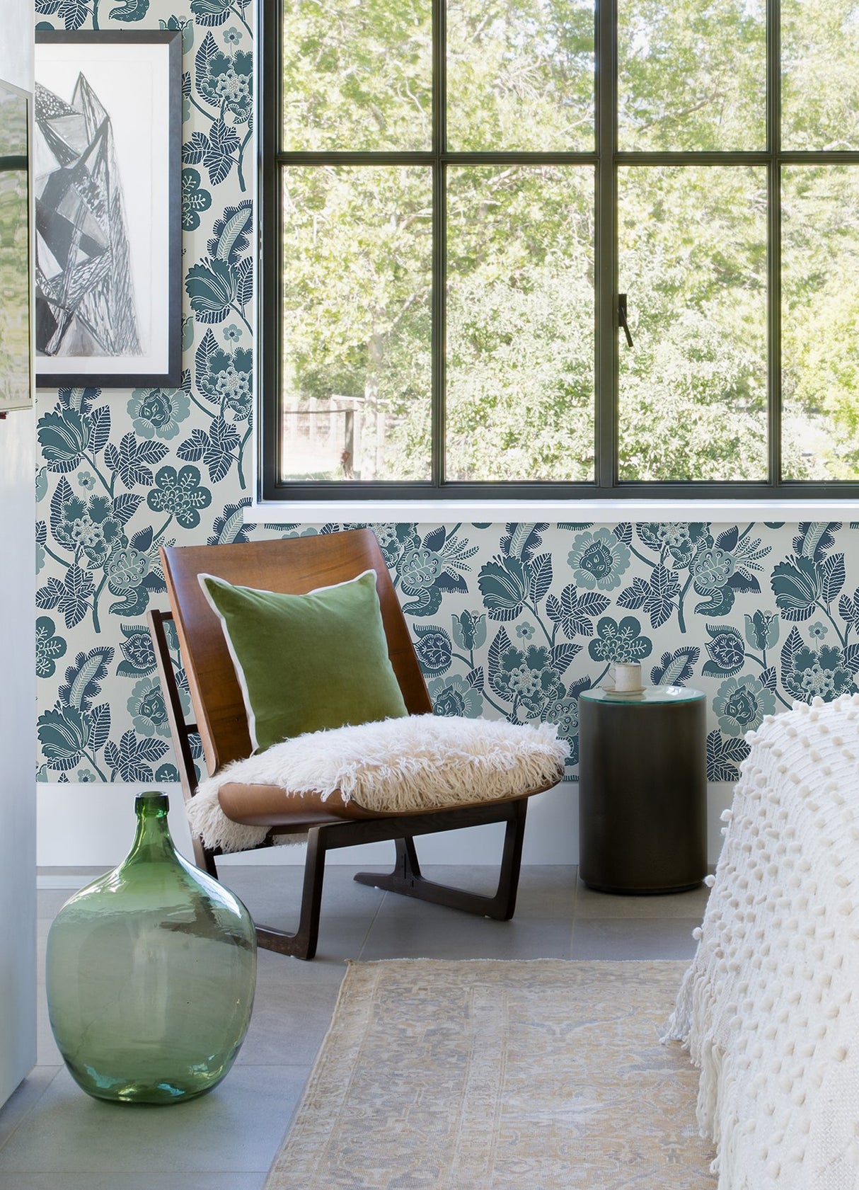 Jana Teal Jacobean Wallpaper with Modern Botanical Floral - A-Street Prints 4081-26340