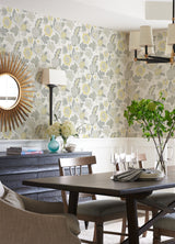Jana Light Grey Jacobean Wallpaper with Botanical Floral Pattern - Brewster 4081-26341