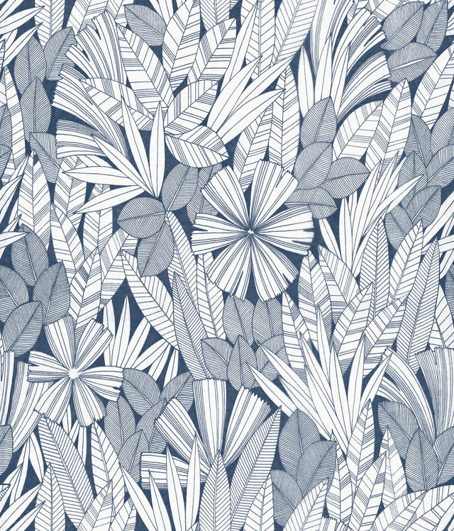 Bannon Blue Leaves Wallpaper with Botanical Bohemian Motif - A-Street Prints 4081-26342
