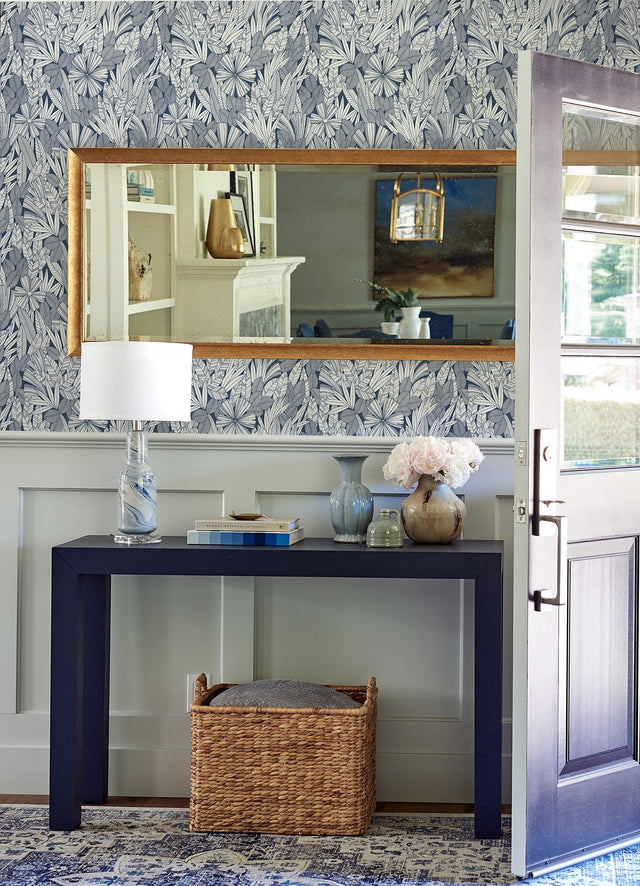 Bannon Blue Leaves Wallpaper with Botanical Bohemian Motif - A-Street Prints 4081-26342