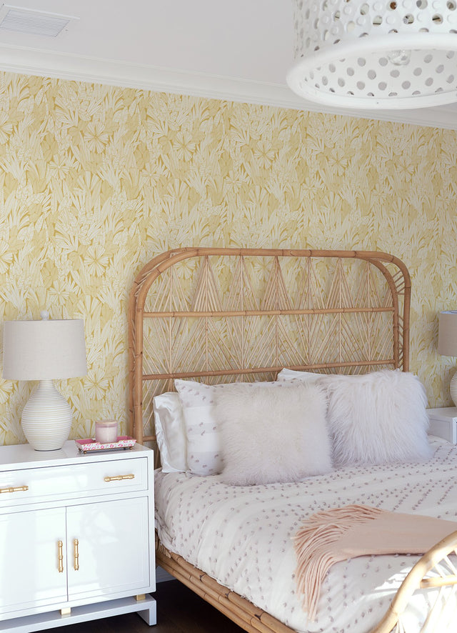 Bannon Yellow Leaves Wallpaper with Botanical Bohemian Motif - Brewster 4081-26343