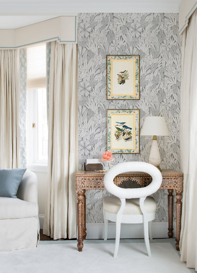 Bannon Grey Leaves Wallpaper with Botanical Bohemian Pattern - A-Street Prints 4081-26344