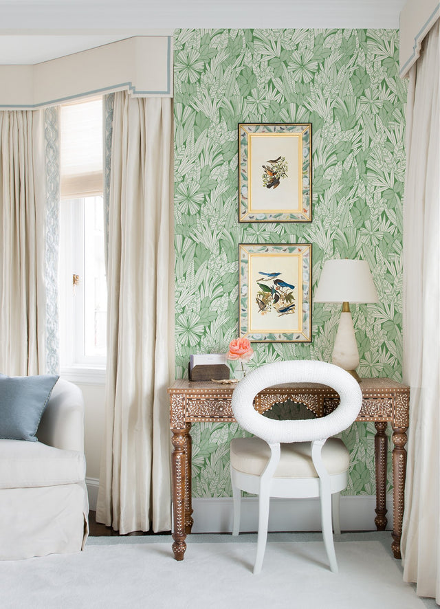 Bannon Green Leaves Wallpaper with Botanical Bohemian Pattern - A-Street Prints 4081-26345
