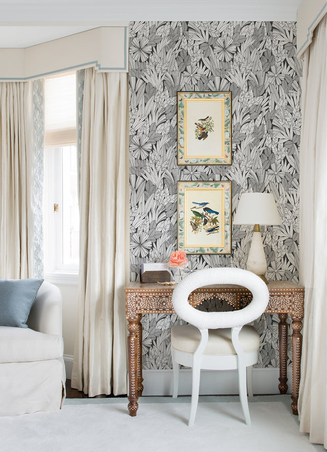 Bannon Black Leaves Wallpaper with Botanical Bohemian Motif - A-Street Prints 4081-26346