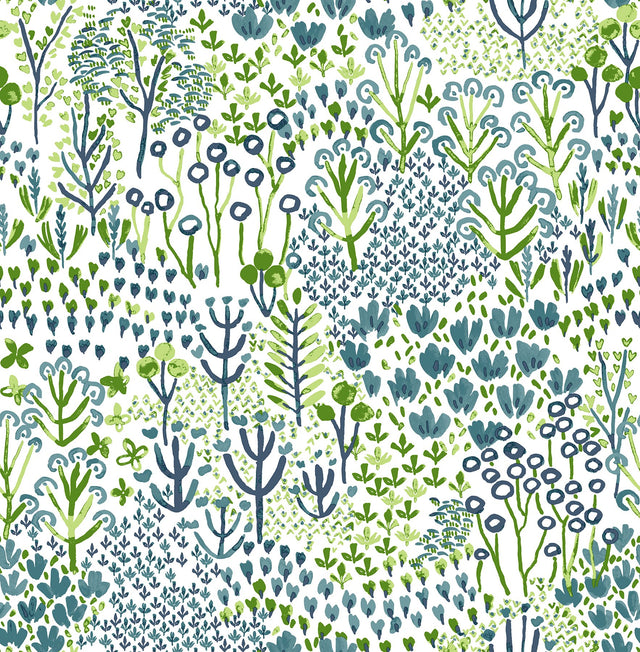 Chilton Teal Wildflowers Wallpaper with Botanical Bohemian Pattern - A-Street Prints 4081-26347
