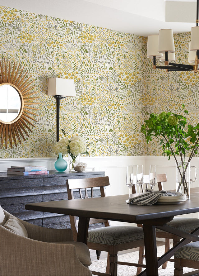 Chilton Yellow Wildflowers Wallpaper with Bohemian Botanical Pattern - A-Street Prints 4081-26348