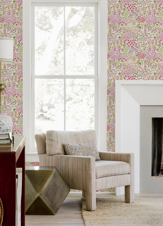 Chilton Pink Wildflowers Wallpaper with Bohemian Botanical Pattern - A-Street Prints 4081-26349