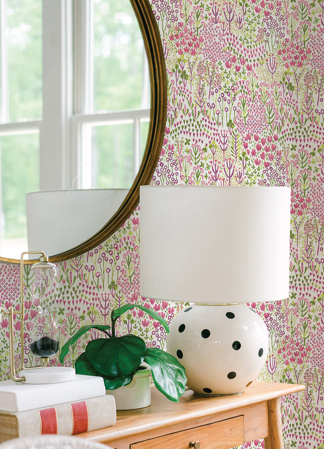 Chilton Pink Wildflowers Wallpaper with Bohemian Botanical Pattern - A-Street Prints 4081-26349