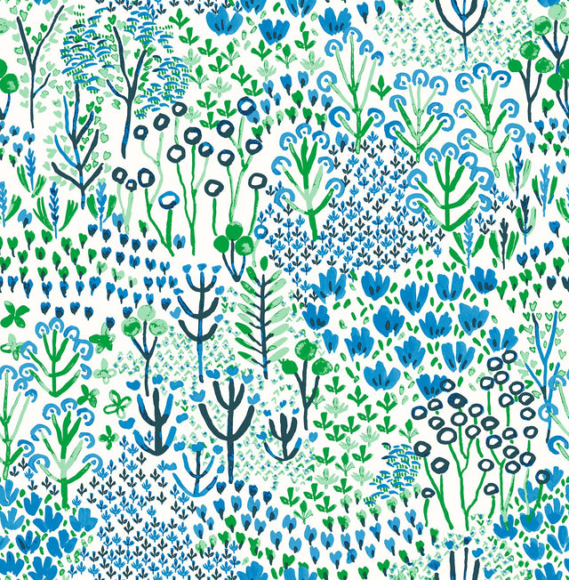 Chilton Blue Wildflowers Wallpaper with Bohemian Botanical Pattern - Brewster 4081-26350