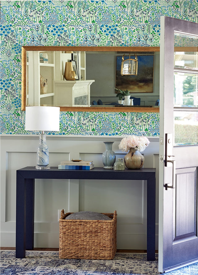 Chilton Blue Wildflowers Wallpaper with Bohemian Botanical Pattern - Brewster 4081-26350