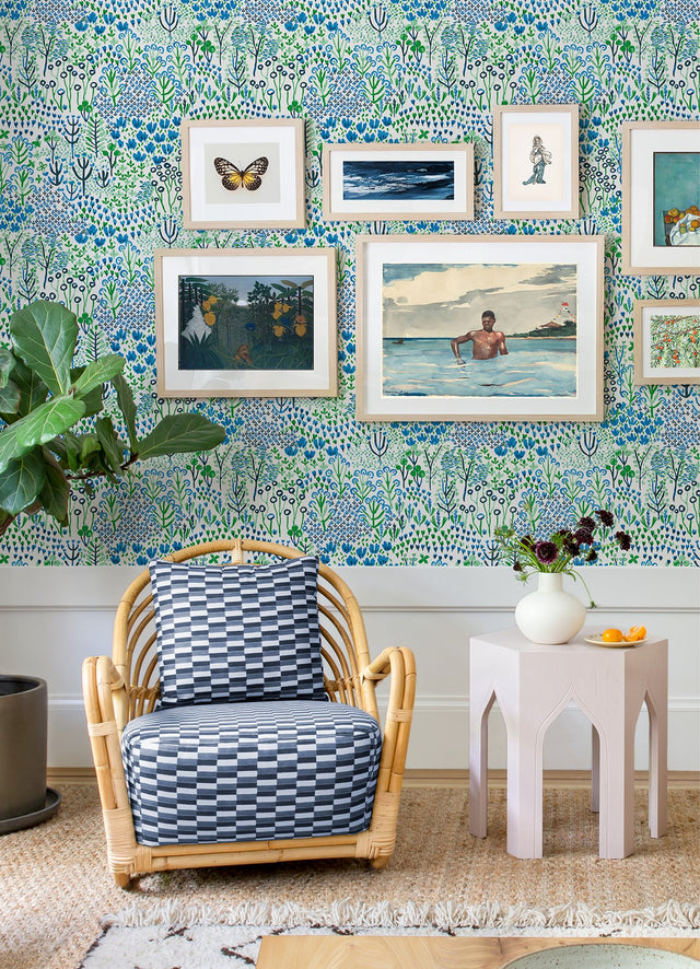 Chilton Blue Wildflowers Wallpaper with Bohemian Botanical Pattern - Brewster 4081-26350