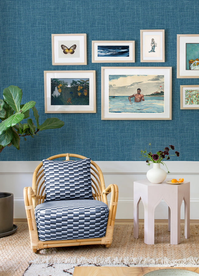 Emerson Teal Faux Linen Wallpaper with Fabric & Woven Textures Pattern - A-Street Prints 4081-26351