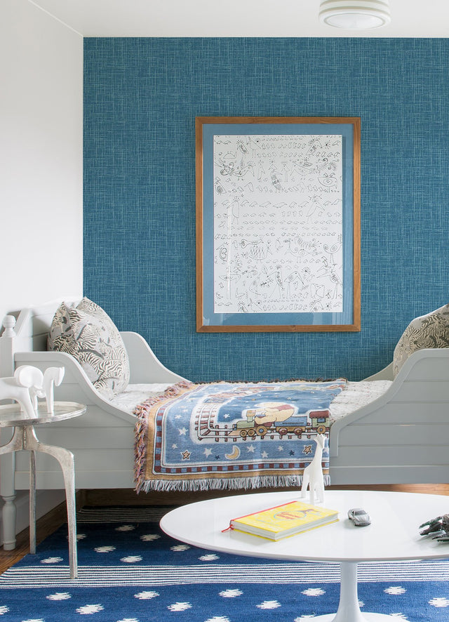 Emerson Teal Faux Linen Wallpaper with Fabric & Woven Textures Pattern - A-Street Prints 4081-26351