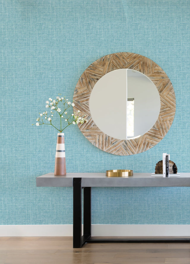 Emerson Light Blue Faux Linen Wallpaper with Raised Ink Texture - Brewster 4081-26352