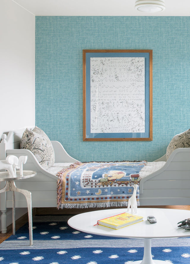 Emerson Light Blue Faux Linen Wallpaper with Raised Ink Texture - Brewster 4081-26352