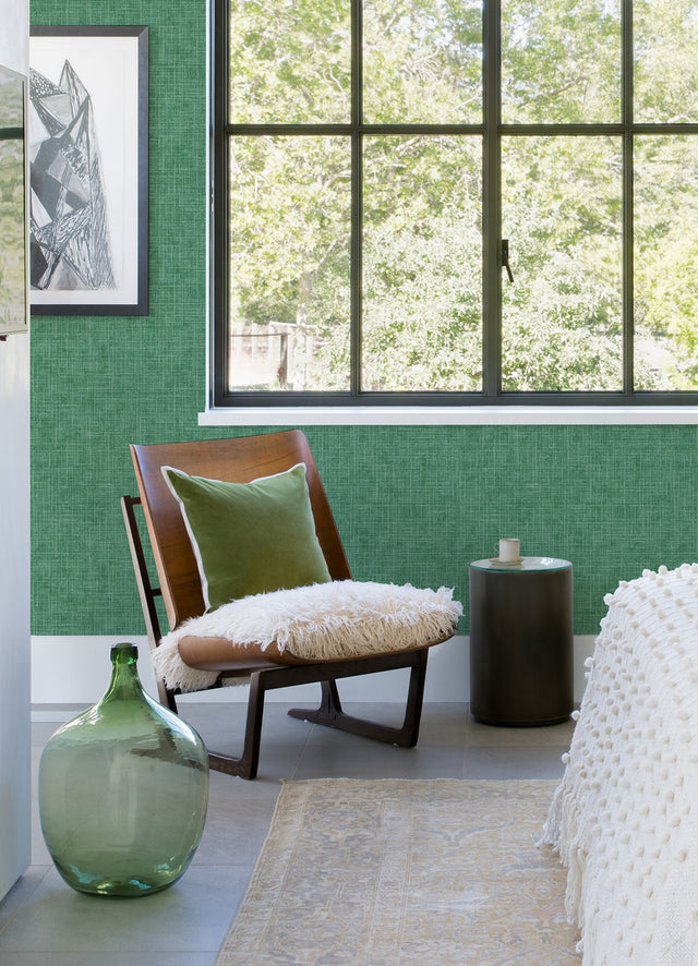 Emerson Green Faux Linen Wallpaper with Fabric & Woven Textures Pattern - A-Street Prints 4081-26353