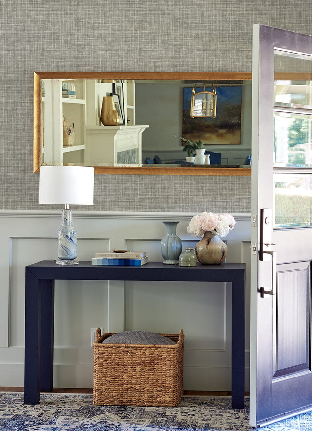 Emerson Grey Faux Linen Wallpaper with Raised Ink Textured Fabric Weave - A-Street Prints 4081-26354
