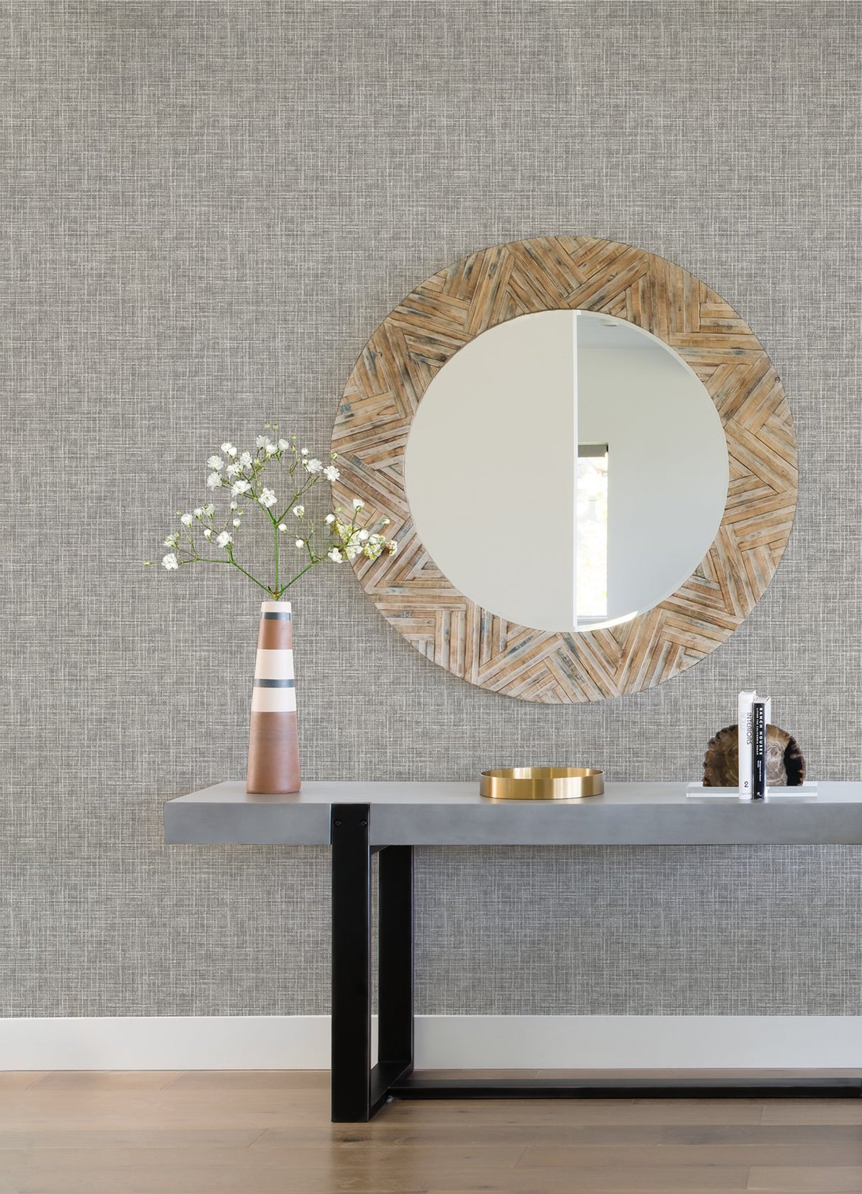 Emerson Grey Faux Linen Wallpaper with Raised Ink Textured Fabric Weave - A-Street Prints 4081-26354
