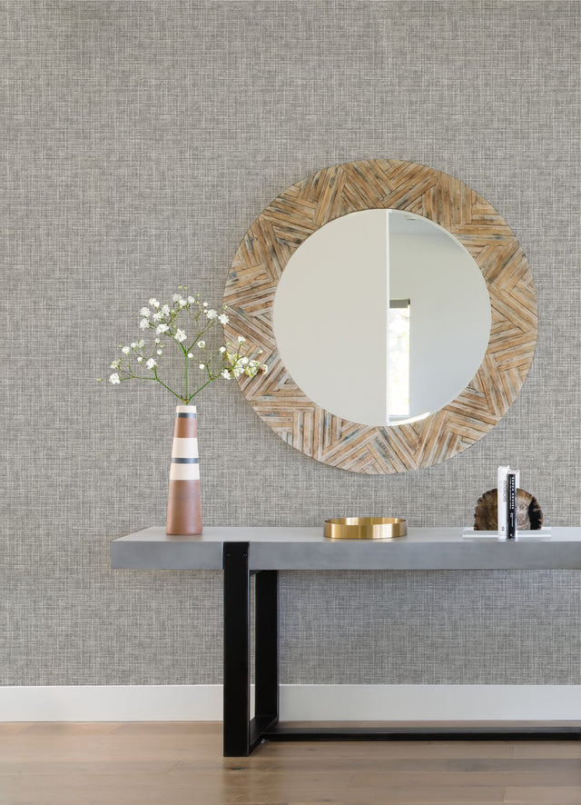 Emerson Grey Faux Linen Wallpaper with Raised Ink Textured Fabric Weave - A-Street Prints 4081-26354