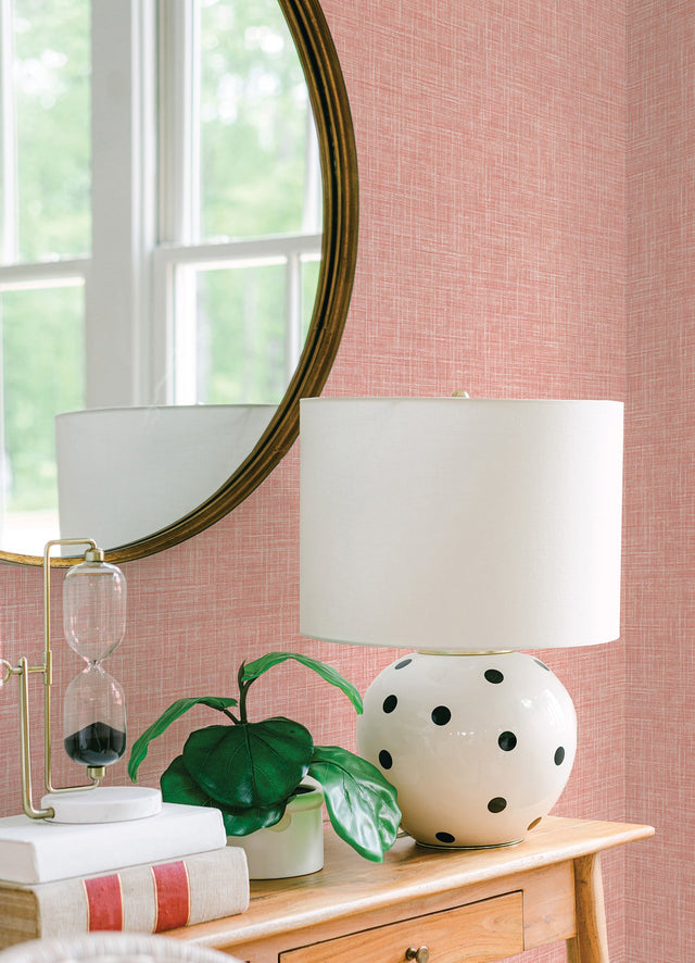 Emerson Coral Faux Linen Wallpaper with Textured Fabric-Woven Look - A-Street Prints 4081-26355