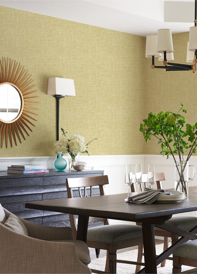 Emerson Yellow Faux Linen Wallpaper with Fabric & Woven Texture, Raised Ink - A-Street Prints 4081-26356