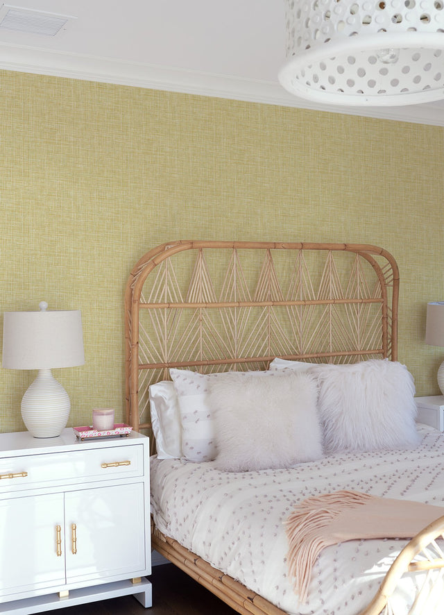 Emerson Yellow Faux Linen Wallpaper with Fabric & Woven Texture, Raised Ink - A-Street Prints 4081-26356