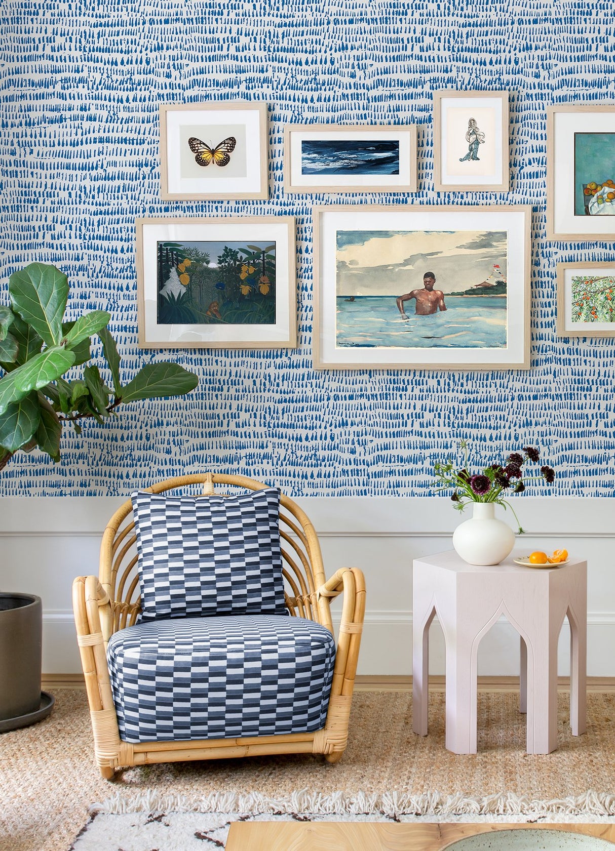 Runes Sapphire Brushstrokes Blue Wallpaper with Modern Abstract Pattern - A-Street Prints 4081-26357