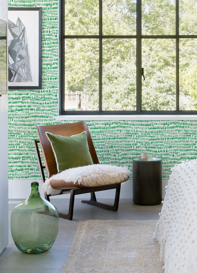 Runes Green Brushstrokes Wallpaper with Abstract Modern Pattern - A-Street Prints 4081-26358