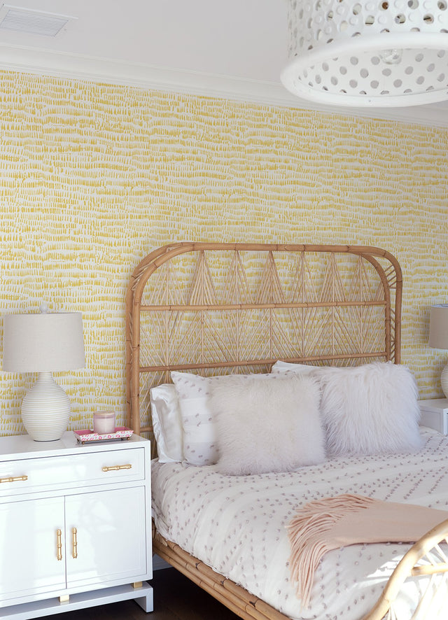 Runes Yellow Brushstrokes Wallpaper with Abstract Painterly Pattern - Brewster 4081-26360