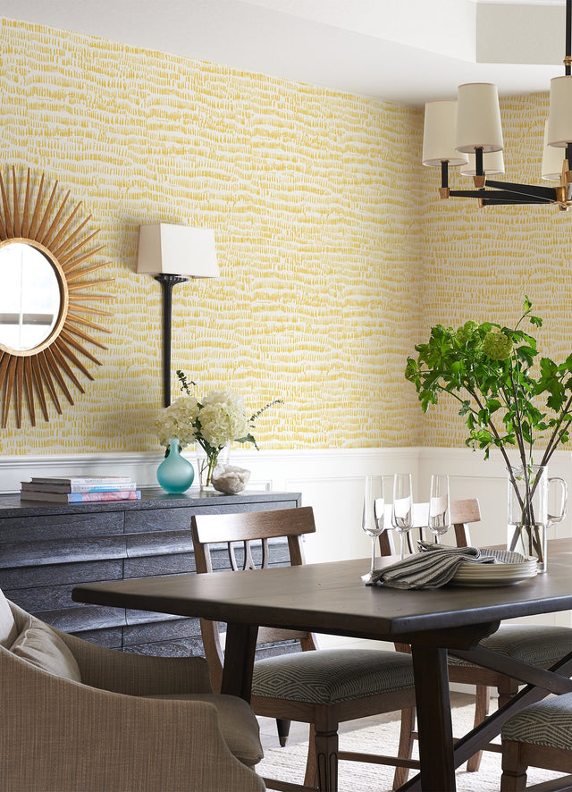 Runes Yellow Brushstrokes Wallpaper with Abstract Painterly Pattern - Brewster 4081-26360