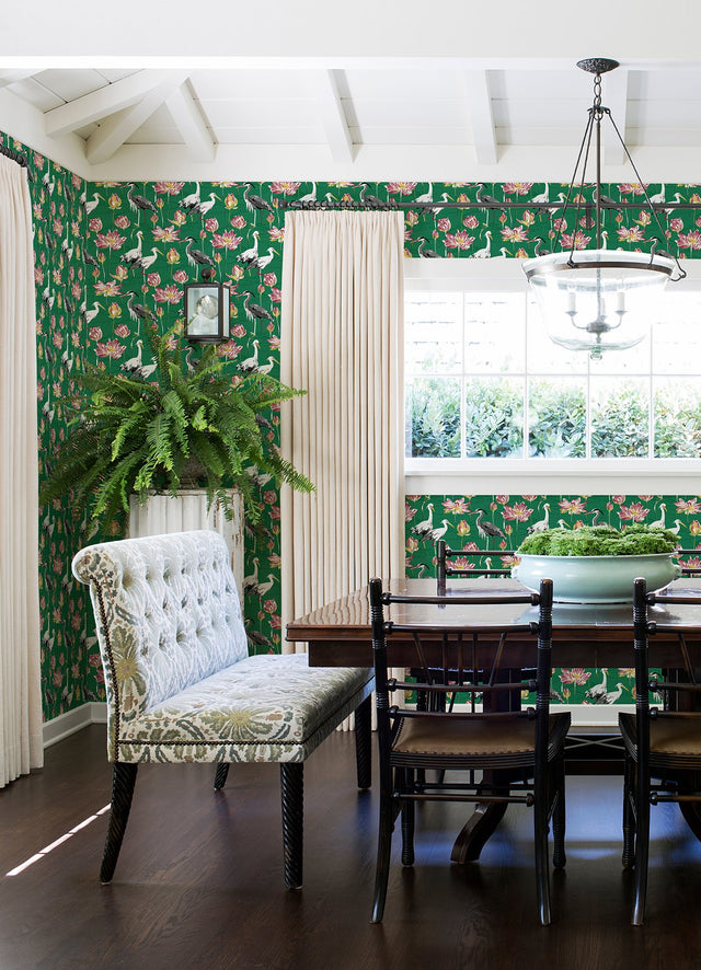 Barton Green Heron Wallpaper with Chinoiserie Lotus and Birds - A-Street Prints 4081-87551