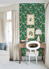 Barton Green Heron Wallpaper with Chinoiserie Lotus and Birds - A-Street Prints 4081-87551