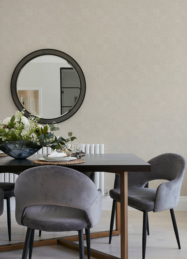 Wegener Ivory Geometric Wallpaper with Metallic Textured Diamond Pattern - Advantage 4082-381966