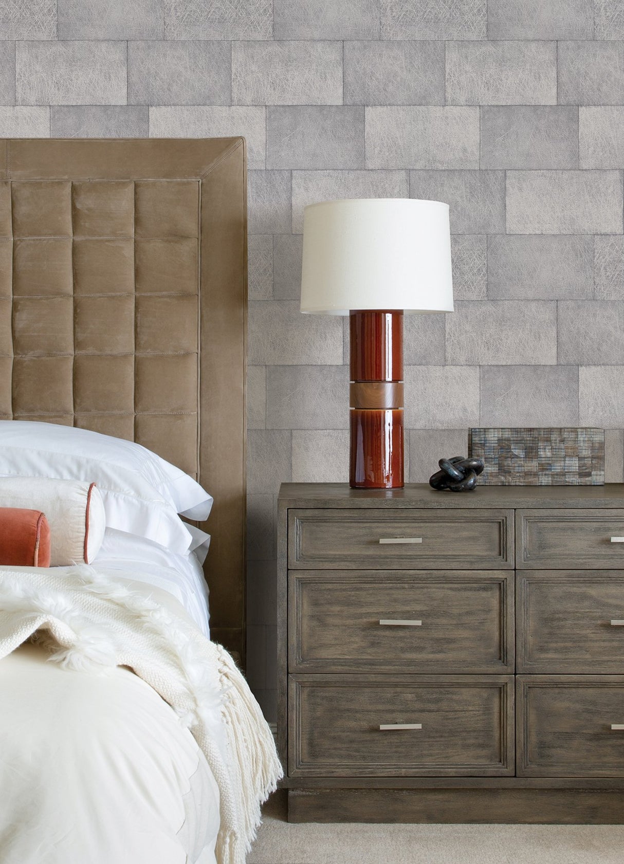 Lyell Light Grey Stone Textured Wallpaper with Farmhouse Graphics Pattern - Advantage 4082-382011