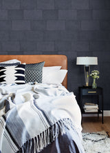 Lyell Dark Blue Stone Wallpaper with Textured Faux Stone Pattern - Advantage 4082-382015